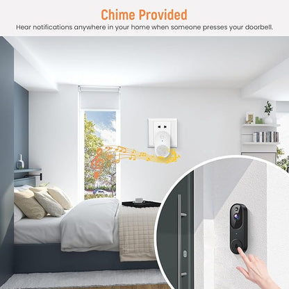 Smart Video Doorbell Camera Wireless, AI Human Detection and Instant Alerts, Night Vision, 2-Way Audio, Battery Powered, Cloud Storage Sold Seperately, 2.4G WiFi (Chime Included)