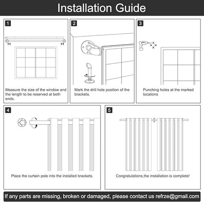 Refrze Curtain Rods for Windows 66 to 120 Inch, 1" Black Industrial Wrap Around, Adjustable Heavy Duty Blackout Curtain Rods for Ceiling, Bedroom, Outdoor Patio