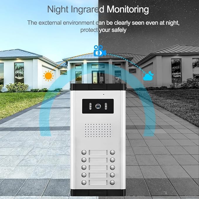 Wired Video Intercom System,7 Inch Ring Video Doorbell with IR Night Vision,HD Camera Kits,IR Outdoor Camera,Dual-Way Intercom for Villa Home Office Apartment (1 Bell +10 Monitor)