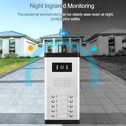 Wired Video Intercom System,7 Inch Ring Video Doorbell with IR Night Vision,HD Camera Kits,IR Outdoor Camera,Dual-Way Intercom for Villa Home Office Apartment (1 Bell +12 Monitor)