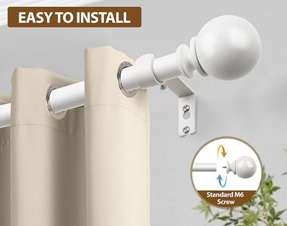 KAMANINA White Curtain Rod for Windows 72 to 144 Inches (6-12ft), 7/8 Inch Long Curtain Rods Adjustable, Single Heavy Duty Drapery Rods 144 inches with Round Finials