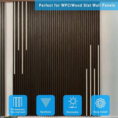 Besseto LED Wall Panel Light,Wood Slat Wall Panel LED Strip Light,3000K Touchable Switch Dimmable LED Aluminum Channel Light for Living Room Bedroom Bathroom Stairs (Silver-8PCS)