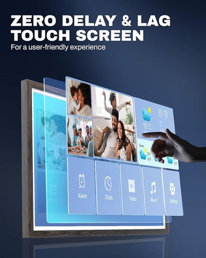32 Inch FHD Extra Large Digital Picture Frame Touchscreen, 64GB FHD IPS WiFi Digital Photo Frame Remote, Share Photo/Video via Apps, Email, Auto-Rotate, Dark Wood Pattern