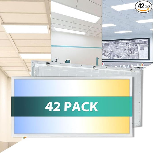 42-Pack 2x4 LED Flat Panel Light Drop Ceiling, 0-10V Dimmable, 5000K 4000K 3000K Selectable & 50W 40W 30W Switchable, 100-277Vac, ETL & DLC