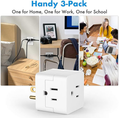 POWERCORDS 3 Power Blocks Outlet Splitter,Grounded Wall Tap, 3-Prong Plug Adapter AC Multi Plug Wall Outlet, Power Splitter, Cruise Essentials, for Home Office School Dorm, UL Listed,Assorted Color