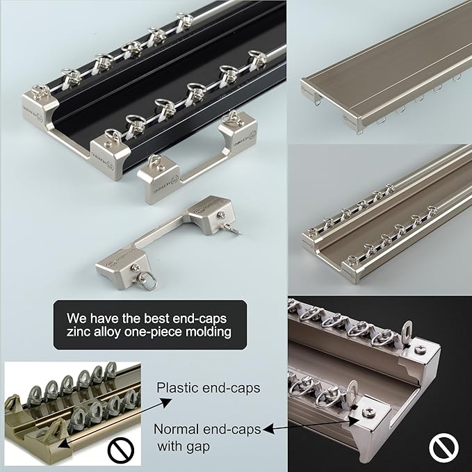 Double Row Ceiling Mounted Curtain Tracks - Double Rails for Curtains, Drapes, Room Dividers - Ceiling Mount System (Champagne, 4.5M)