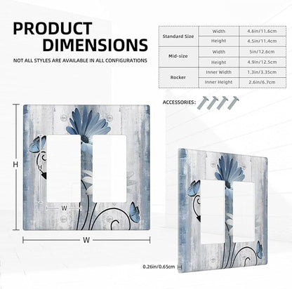 Decorative Outlet Covers Rustic Blue White Daisy Ink Flower 2 Gang Light Switch Cover Plate Double Rocker Wall Plates for Electrical Outlets Switch Plate Covers for Bedroom Home Decor