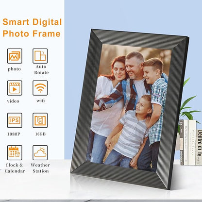 Frameo 10.1 Inch Smart WiFi Digital Photo Frame,Digital Picture Frame with 16GB Storage & SD Slot, Electronic Picture Frame IPS Touch Screen with Auto-Rotate, Frameo Digital Frame WiFi - Black