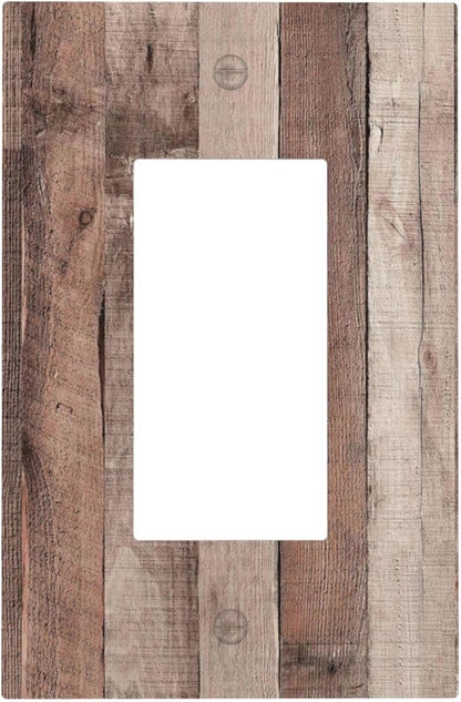 Decorative Outlet Covers Retro Wood Brown Farmhouse Barn Wooden 1 Gang Single Rocker Light Switch Cover Plate Wall Plates GFCI Faceplate for Farmhouse Cabin Decor