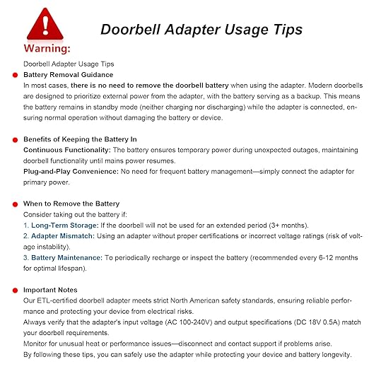 18V 500mA Doorbell Adapter 33 Feet Extra Long Cable ETL Certification Video Doorbell Power Adapter Compatible with Ring Video Doorbell, Video Doorbell 2, Video Doorbell Pro