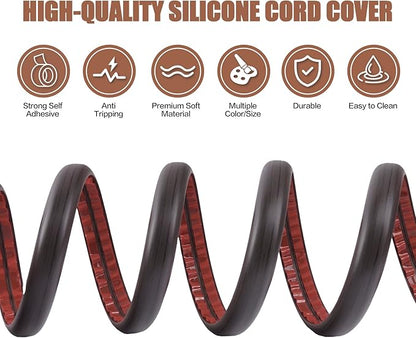 Floor Cord Cover Self Adhesive Cord Hider,10FT Cable Management, Extension Strip Protector for Wires, Prevent Cable Trips for Offices, Gyms, Exhibitions Cavity:0.3"(W) x 0.28"(H) Black Wood