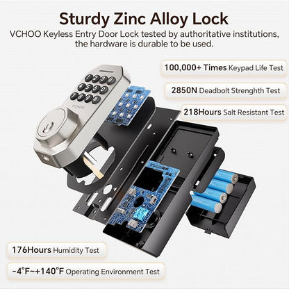Keyless Entry Door Lock Set Smart Locks for Front Keypad Door Lock with Handle Automatic Lock One Time Password Anti Peeping Password IP54, Satin Nickel