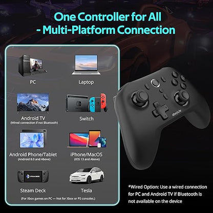 C6 Wireless PC Controller, Bluetooth Game Controller- 1000Hz Polling Rate- Hall Effect Joystick for Windows PC, Nintendo Switch, Switch 2, Steam Deck, Android TV/Mobile, iOS, MAC &Tesla Vibration Turbo