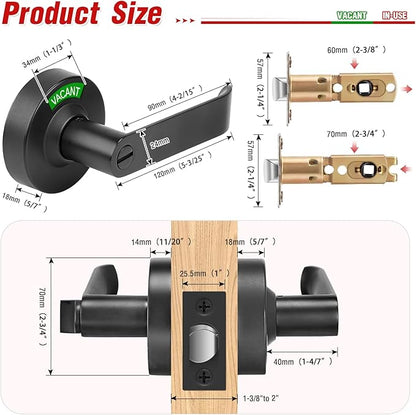 Bathroom Indicator Privacy Door Lock, Vacant Occupied Bathroom Lock, Large Vacant or in-Use Door Handle for All Women Men Restrooms, Ansi Grade 2 Commercial Grade, Black