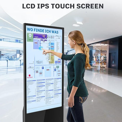 HLEC 43'' Indoor Floor-Standing Digital Signage Interactive Display, 4K Touchscreen Advertising Display LCD Kiosk, Commercial Android Smart System, CMS Software, HDMI/USB Input＆Out/WiFi(4+64G)