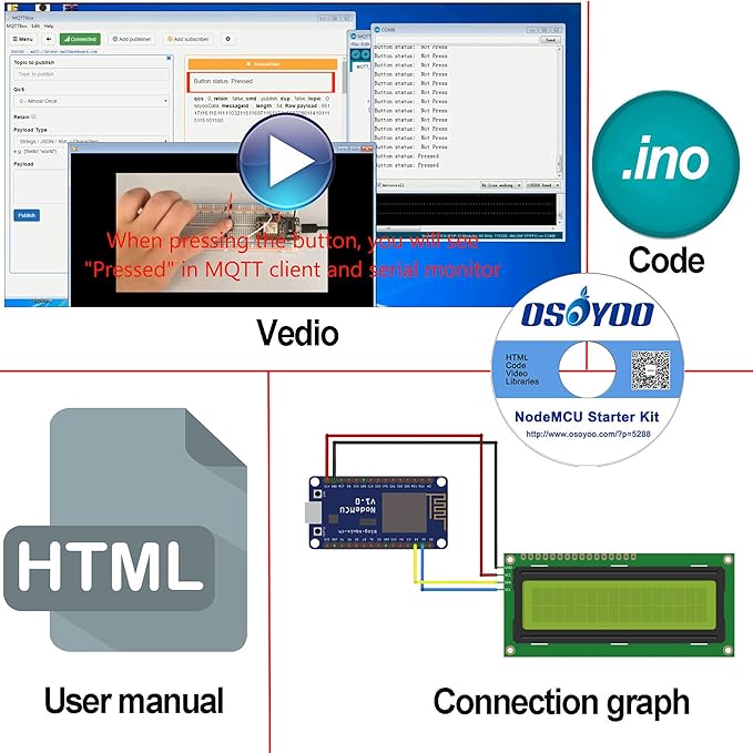 OSOYOO ESP8266 NodeMCU IOT Starter kit with ESP-12E Development Board Open Source Serial Module