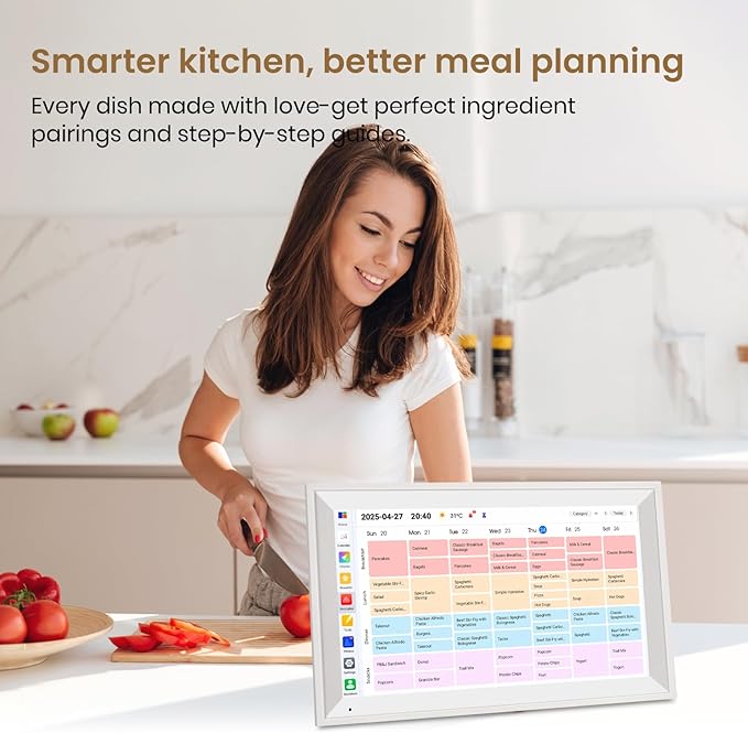 15.6 inch Wall Planner Digital Calendar & Chore Chart, Smart Tablet Touchscreen Interactive Display for Family Schedules, Great for Organizing Your Tasks