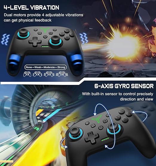 Switch Controller, Wireless Switch Controller Compatible with Switch Controller/Switch 2/Switch Lite/OLED, Wireless Switch Controllers Work with iOS/Android/PC with RGB Light, Programmable, TURBO & Wakeup