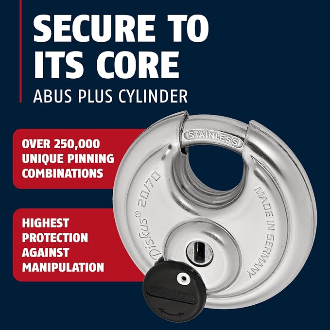 ABUS - Diskus 20/70 Padlock with Key - 6 Pack (2.75") 70mm - Heavy Duty Stainless Steel - Cut, Rust & Drill Resistant - Storage & Outdoor - Pad Lock with 2 Keys (Keyed Different) - Locker Lock