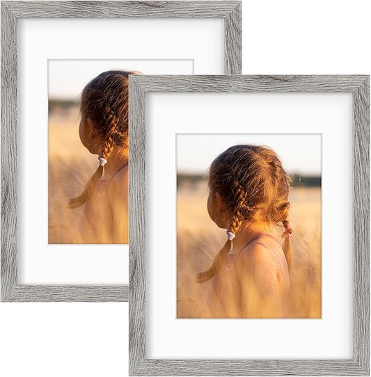 Golden State Art, 11x14 Picture Frame with Mat for 8x10 - High Definition Glass Wall Mounting Horizontal Vertical Display (Gray, 2 Pack)