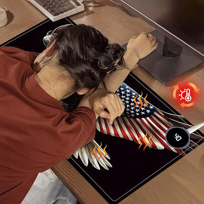 Heated Mouse Pad, Warm Desk Pad, Keyboard Mat 23.6 x 14 Inch Large Size Intelligent Fast Heating, 3 Speed Adjustable, Timed Auto Power Off for Game Office Home, Soaring American Flag Eagle