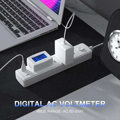 DROK Electric Voltage Tester AC 80-300V, LCD Display Flat Plug Voltmeter Electrical Outlet Tester Plug in Digital Voltage Meter