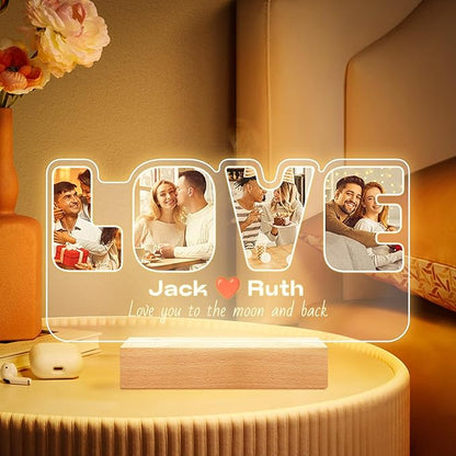 Custom Picture Frames with Photo, Personalized Photo Frame with Night Light, Customized Picture Frame, Personalized Anniversary Valentines Day Gifts for Women Men Her Him Girlfriend Boyfriend Couple