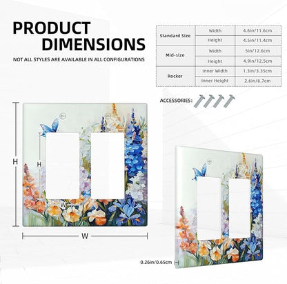 Decorative Outlet Covers Rustic Colorful Floral Garden Flowers 2 Gang Light Switch Cover Plate Double Rocker Wall Plate Switch Plate Covers Faceplate for Country Bedroom Home Decor