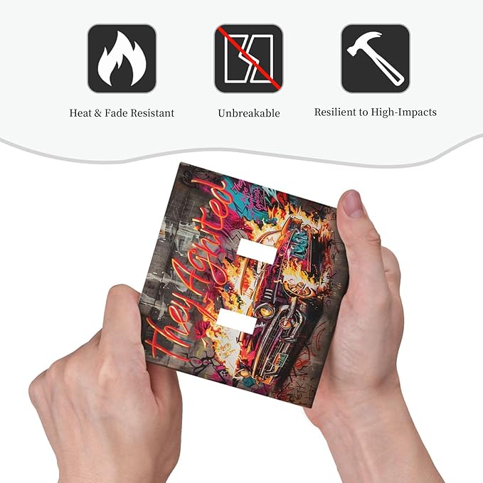 Decorative Switch Plates Hip Hop Street Graffiti Flame Car 2 Gang Double Toggle Outlet Light Switch Cover Wall Plate Electrical Faceplate for Bedroom living Room Decor