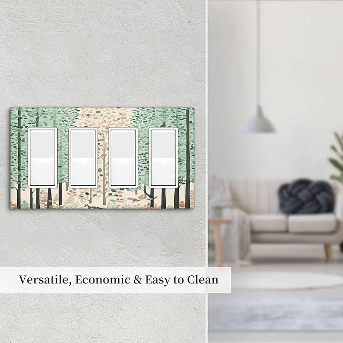 Boho Wildflower Forest Woodland Animals Wallplates 4 Gang Quad Rocker Decorative Light Switch Covers Electrical GFCI Faceplate Switch Plate for Bedroom Bathroom Decor