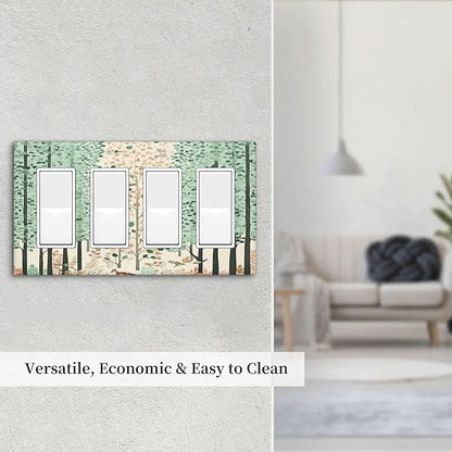 Boho Wildflower Forest Woodland Animals Wallplates 4 Gang Quad Rocker Decorative Light Switch Covers Electrical GFCI Faceplate Switch Plate for Bedroom Bathroom Decor