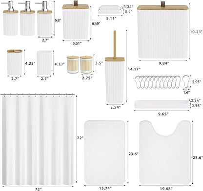 Bathroom Accessory Set - White Bathroom Set, 27PC Bathroom Accessories Set, Bathroom Sets with Shower Curtain and Rugs, Mini Trash Can, Toilet Brush, Trash Can & Soap Dispenser