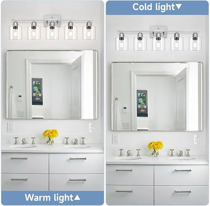 Modern Brushed Nickel 5 Light Bathroom Vanity Light, 31 inch Bathroom Lights Fixtures, Vanity Lights for Mirror Kitchen Living Room Hallway Cabinet Porch