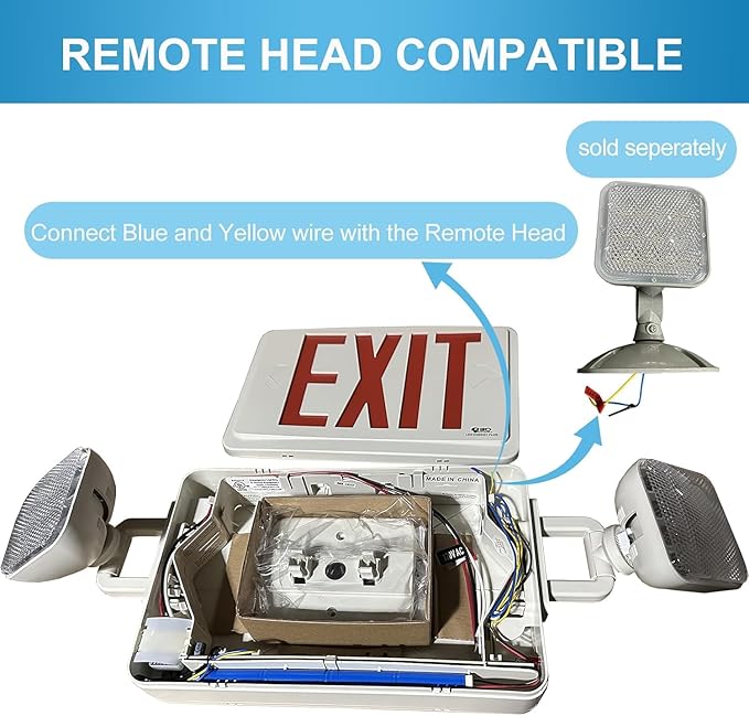 Double Sided LED Emergency EXIT Sign, Exit Combo Remote Capable, Two LED Lights, Backup Battery, US Standard Red Letter, Commercial Grade, 120-277V, FireResistant(UL 94V-0) - 1 Pack