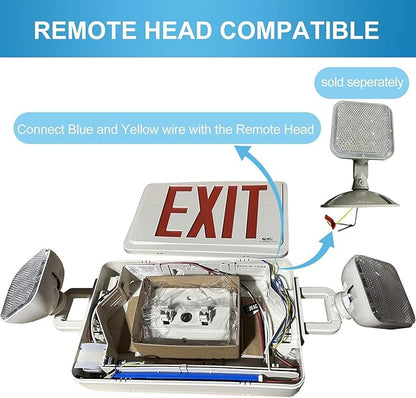 Double Sided LED Emergency EXIT Sign, Exit Combo Remote Capable, Two LED Lights, Backup Battery, US Standard Red Letter, Commercial Grade, 120-277V, FireResistant(UL 94V-0) - 1 Pack