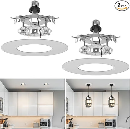 Recessed Can Light Conversion Kit for 5" and 6" Ceiling Fixtures - Pendant/Hanging Light Upgrade, Compatible with Ceiling Fans, Includes 7¾" Flat Steel Medallion, White Finish,2 Pack