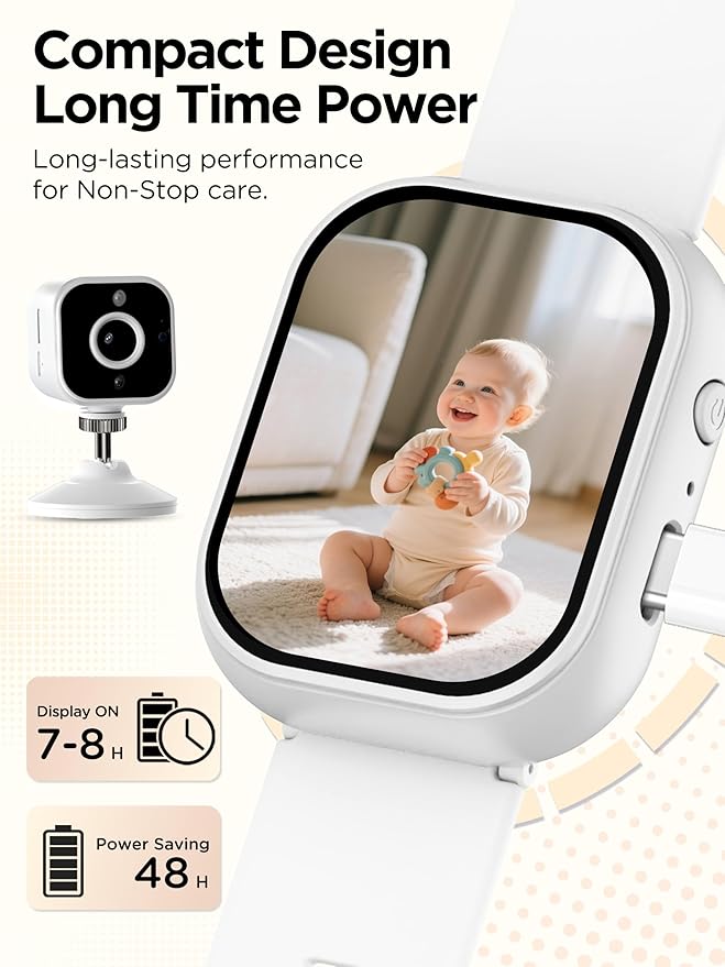 Baby Monitor with Camera and Audio, Wearable Portable Baby Monitor No WiFi Needed Watch, Can Save 1080P HD Video, SD Card Included, Night Vision, 2-Way Talk, Cry & Temp Sense, Alarm & Lullabies