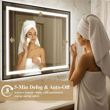 48X36 Inch LED Bathroom Mirror with Lights, Black Frame Frontlit+ Backlit Bathroom Vanity Mirror for Wall, Ultra-Clear Tempered Glass, Shatter-Proof, Anti-Fog and Memory Function, ETL Listed