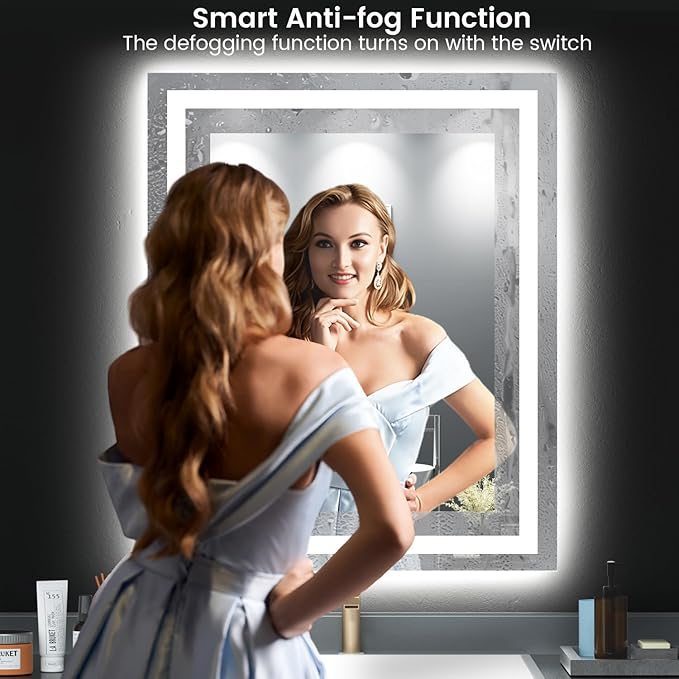 30X36 LED Bathroom Mirror with Lights, Anti-Fog, Backlit + Front Lit, Lighted Bathroom Vanity Mirror for Wall, Memory Function, Dimmable, Tempered Glass, Shatter-Proof