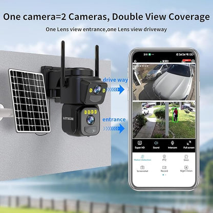 Security Cameras Outdoor WiFi,5G/2.4G Cameras for Home Security Solar Power with Dual Lens,Motion Detection,Night Vision,2-Way Audio,Weather Proof,No Subscription Fee