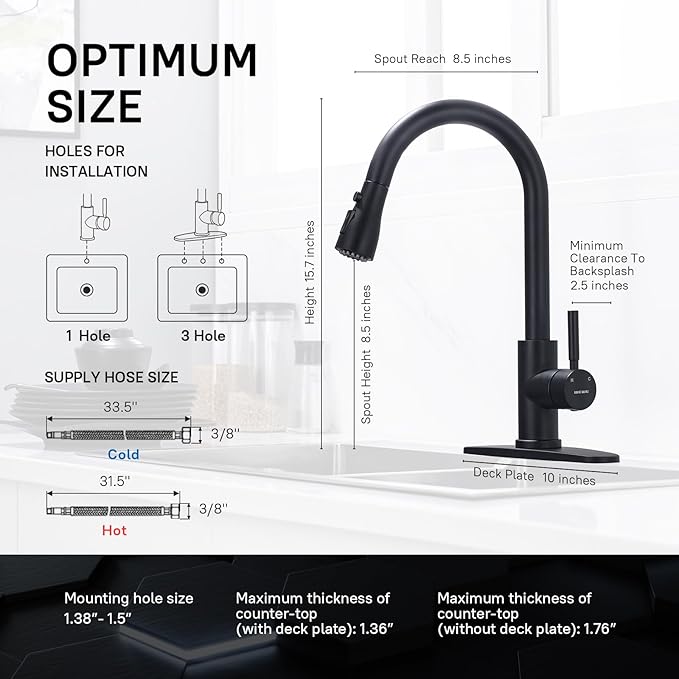 WEWE Kitchen Faucets with Pull Down Sprayer, Black Kitchen Faucet, Commercial Single Handle Design with Perfect Arc with Hoses for Rv Kitchen Bar (2 Pack)