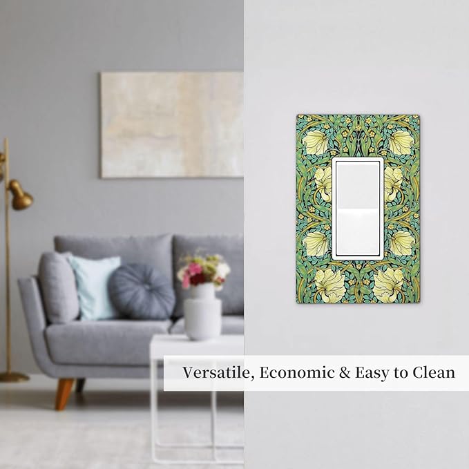Decorative Outlet Covers William Morris Vintage Floral Yellow Flowers Green Leaf 1 Gang Single Rocker Light Switch Cover Plate Wall Plates GFCI Faceplate for Bedroom living Room Decor