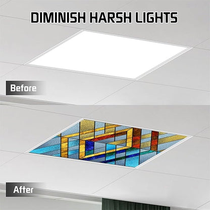 2PCS Fluorescent Light Cover for Ceiling Light Classroom-Stained Glass Patten Magnetic Light Cover Shade Panel,Decorative Film Filter for Reducing Harsh Glare Flicker Home School Office Decorations