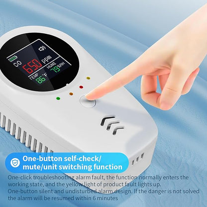 5PCS 5-in-1 Rechargeable Carbon Monoxide & Natural Gas Detectors with Temperature/Humidity LCD Display & 2000mAh Lithium-ion Battery, Portable Plug in Co Detector for Home Travel RV Essentials