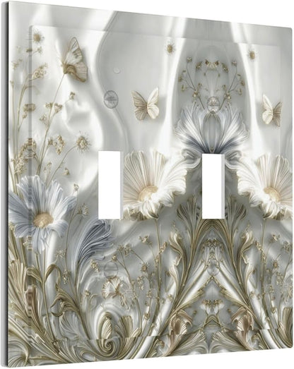 Artistic Floral Plant 2 Gang Double Toggle Decorative Light Switch Covers Electrical Faceplate Switch Plates for Bathroom Kitchen Home
