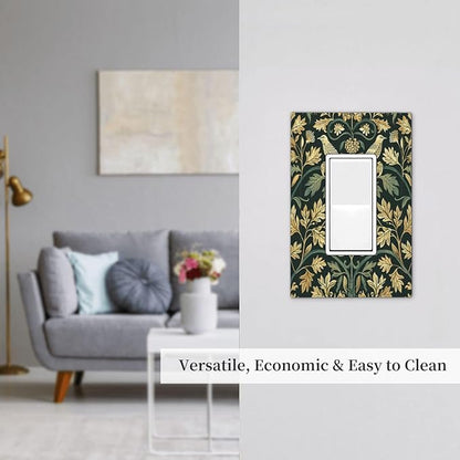 Decorative Outlet Covers William Morris Vintage Botanical Birds Golden Green Leaves 1 Gang Single Rocker Light Switch Cover Plate Wall Plates GFCI Faceplate for Bedroom Home Decor