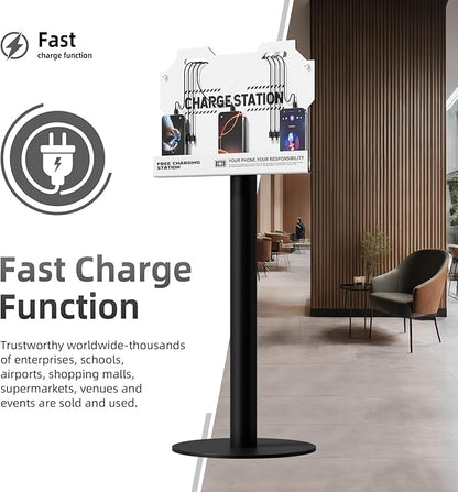 Mechanical Type Wall Mounted Charging Station with 8 PortHigh Speed Cables - Universal Dock for Apple, Type-C & Android Devices, Perfect for Airports, Hotels, Offices, School (White)