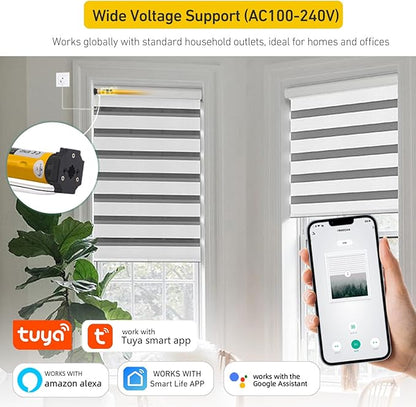 Smart Tuya WiFi Blinds Motor, AC100-240V Plug-in for 1.5"/38mm Shade Tubes, Compatible with Alexa/Google Home, APP & Timer Control, No Hub Required - Idea for Zebra, Roman, Roller Shades