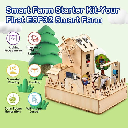 ACEBOTT ESP32 IOT Smart Farm Kit Compatible with Arduino/Scratch, STEM Kit Coding Kit with APP Control, Stem Toys Wooden House Building kit, STEM Educational kit for Kids 12+