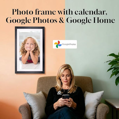 15.6" All-in-one Smart Display|Digital Google Calendar No Subscription|Picture Frame with Anti-Glare Touchscreen|Built-in Li-Battery|Wall-Mount or Desktop|Google Home Hub,App Store (15.6" Walnut Wood)